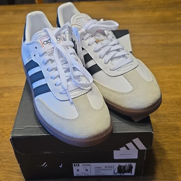 Adidas Samba White and Black Leather Classic Sneakers 8M 9W NWT (IH6001) - Picture 10 of 11